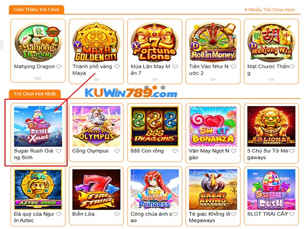 Giao diện truy cập game nổ hũ PP sugar rush tại nhà cái KUWIN